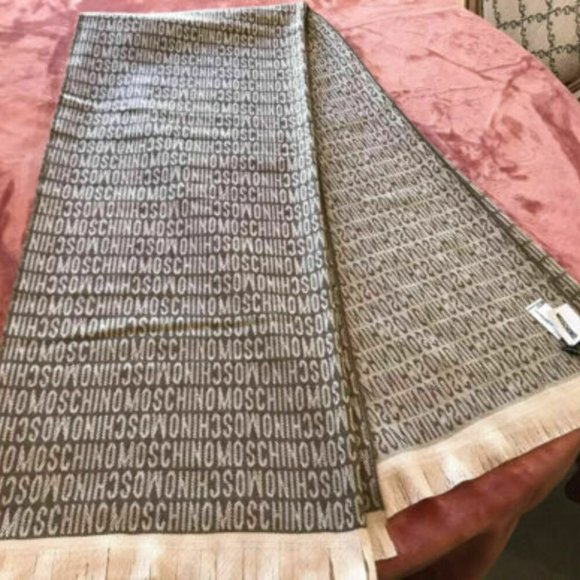 Moschino Logo Wool Scarf Shawl Women's Brown - Picture 4 of 10